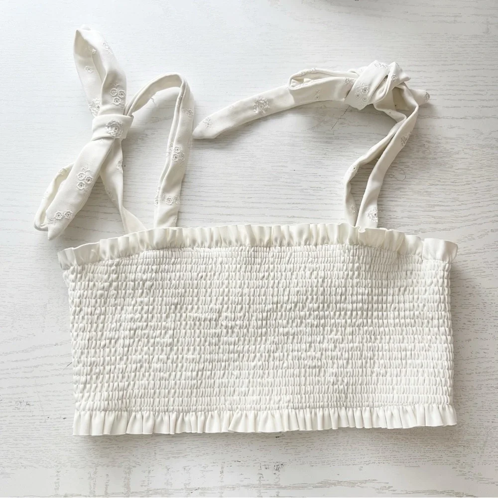 LoveShackFancy Girls Embroidered Sleeveless Crop Top Size 12Y White